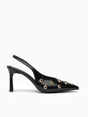 Aurelia Slingback Heels: Glossy Leather, Gold Grommet Detail